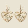 Transparent Heart Design Dried Flower Decor Dangle Earrings Elegant Bohemian Style Delicate Gift For Women Daily Casual