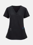 Solid Color V-neck Scrub Top Comfortable & Functional Health Care Uniform Top Perfect For Working In Hospitals & Dental Office W