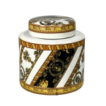 Ginger Jar Black & Gold With White 16X16CM