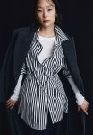 Cotton Shirt Dress - Navy Blue Striped