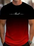 Men's Gradient Color And "reset" Letter Print T-Shirt Crew Neck And Short Sleeve Tee Casual And Trendy Summer Tops For Daily Wea