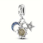 1PC S925 Sterling Silver Charm Bead Sun Star Moon Bead Pendant Suitable Fit Original Snake Bone Chain Women's Necklace Jewelry G