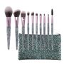 10 Pieces Professional Makeup Brush Set With Shiny Acrylic Glitter Handle