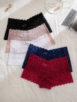 5PCS Solid Seamless Paisley Lace Semi Sheer Boyshorts Sexy Comfy Breathable Stretchy Intimates Panties Women's Lingerie & Underw