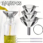 Stainless Steel Funnel Set - 3 4 5 Pcs MINI Metal Funnels For Essential Oil Spices Liquid Kitchen Gadget Food Grade Bottle Filli