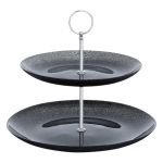 Elegant Two-tier Shimmer Glass Dessert Stand - Black & Silver Finish