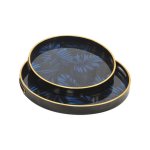 Palm Glass Tray Blue Leaves S 2