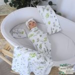 Wrap Set Swaddle Set White With Various Leaf Prints