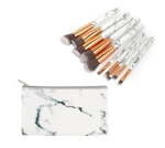 - Make Up Kit With 10 Brushes In Purse - White Marble