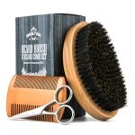 Debetool Boar Bristle Beard Brush For Men - Wooden Beard Brush And Comb Set With Beard Scissors Pocket Travel Men's Wooden Musta