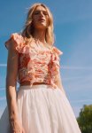 Linen-blend Cropped Blouse - Coral & Red Floral