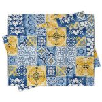 Croar Moroccan Blue Ceramic Tile Placemats Set Of 4 Vintage Italian Amalfi Coast Azulejo Dining Place Mats Table Decor Spanish E