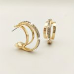 1 Pair Rhinestone Decor Triple Layered Hoop Earrings Shiny Elegant Vacation Style Golden Silvery Hoop Earrings For Women