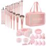 47 Pieces - Makeup Brush & Beauty Tool Set With Storage Bag - Rose Gold