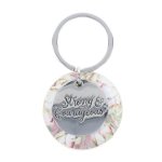 Key Ring - Strong And Courageous Metal And Faux Leather Peony