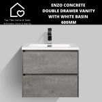 Enzo Concrete Double Drawer Vanity With White Basin - 600MM