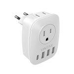 1 Pack European Travel Plug Adapter Vintar International Power Plug Adapter With 2 Outlets 3 USB And 1 USB C 6 In 1 Travel