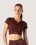 Ribbed Statement Zip-up Crop Top - Maroon - Medium
