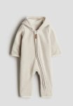 Hooded Fleece All-in-one Suit - Light Beige