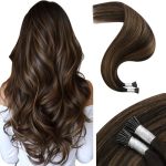 Moresoo I Tip Hair Extensions Human Hair Dark Brown With Chestnut Brown Balayage 18 Inch 40G 50 Strands Adds Length And Volume F