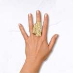 Textured Double Rectangular Elasticated Ring - Gold Free