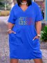 Plus Size Casual Dress Women's Plus Ombre Letter Print Short Sleeve V Neck Medium Stretch Loose Fit Dress With Pockets