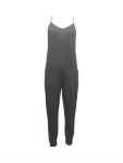 Solid With Pocket Cami Overall Jumpsuit Casual Sleeveless V-neck Jumpsuit Women's Clothing
