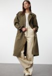 Khaki Long Trench Coat With Belt Windbreaker Detailed Water-repellent