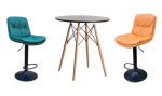 Smte Soft Padded Perla Black Based Bar Stool And Black Wooden Leg Table Set Green With Keychain