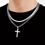 1PC Stainless Steel Hip Hop Double Layers Stacking Cross Necklace Titanium Steel Accessories For Men