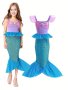 Girls' Mermaid Princess Dress Short Sleeve Tulle Skirt Summer Party Costume Shimmering Fish Scale Print Blue & Purple