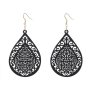 Droplet Shape Carved Pattern Dangle Earrings Retro Simple Style Wooden Jewelry Fall Winter Ear Ornaments