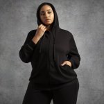 Plus Size After Sport Track Zip Up Hoody - Black