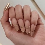 24PCS Golden Phnom Penh French Nails - Long Lasting Press On Coffin Artificial Nails For Women - Stick On Nails With Stunning De
