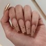 24PCS Golden Phnom Penh French Nails - Long Lasting Press On Coffin Artificial Nails For Women - Stick On Nails With Stunning Design