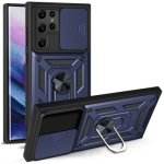 For Samaung Galaxy S22 Ultra 5G Sliding Camera Cover Design Tpu+pc Protective Case Blue