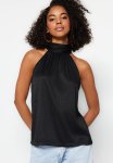 Stand Up Collar Pleated Knitted Blouse - Black