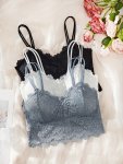 3PCS Solid Floral Lace Wireless Bra Elegant & Comfy Breathable Bralette Women's Lingerie & Underwear