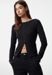Button Detailed Crew Neck Ribbed Flexible Knitted Blouse - Black