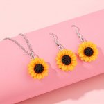 Jewelry Set 1PAIR Pendant Necklace 1PAIR Earring Set Girls Resin Sunflower Pendant Necklace Drop Earrings Set Ideal Choice For G