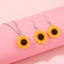 Jewelry Set 1PAIR Pendant Necklace 1PAIR Earring Set Girls Resin Sunflower Pendant Necklace Drop Earrings Set Ideal Choice For Gifts