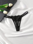 1PC Solid Bow Decor Floral Lace Thongs Sexy Comfy Breathable Stretchy Intimates Panties Women's Lingerie & Underwear