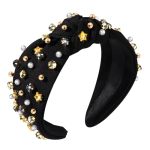 Glbcc Pearl Rhinestone Star Knotted Headband For Women - Happy New Year's Eve Hairband Wide Party Head Band Hair Accessory Black