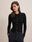 Selina Ribbed Knit Polo Top - XL Black
