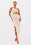 Zebra Flocked One Shoulder Cut Out Midaxi Dress - Neutral