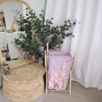 Washing Basket Wooden Stand Purple Castle Crown Princess Set