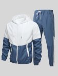 Men's Casual Sports Set Spring autumn Hooded Jacket And Pants 2-PIECE Stylish Athletic Suit Youth Fashion Trend Color Block Desi