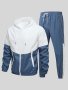 Men's Casual Sports Set Spring/Autumn Hooded Jacket And Pants 2-Piece Stylish Athletic Suit Youth Fashion Trend Color Block Design