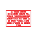 Goods Not Collected 30DAYS Sign