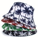 Summer Korean Retro Double-sided Printed Coconut Tree Plant Bucket Hat Versatile Basin Hat For Street Hip Hop And Beach Holiday